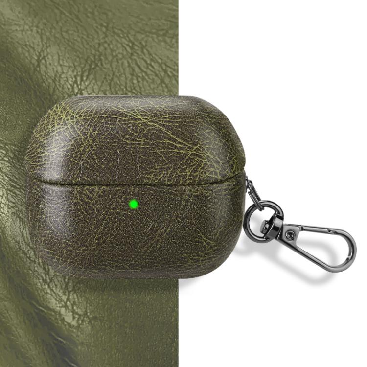 For Samsung Galaxy Buds 3 / 3 Pro Retro Crazy Horse Texture PU Earphones Case with Hook(Green)