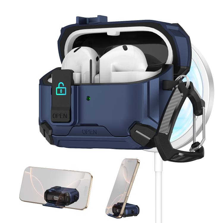 For Samsung Galaxy Buds 3 / 3 Pro Two Color Magnetic Holder Earphone Case(Black Dark Blue)