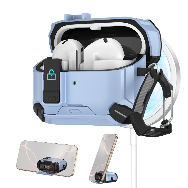 For Samsung Galaxy Buds 3 / 3 Pro Two Color Magnetic Holder Earphone Case(Black Light Blue)