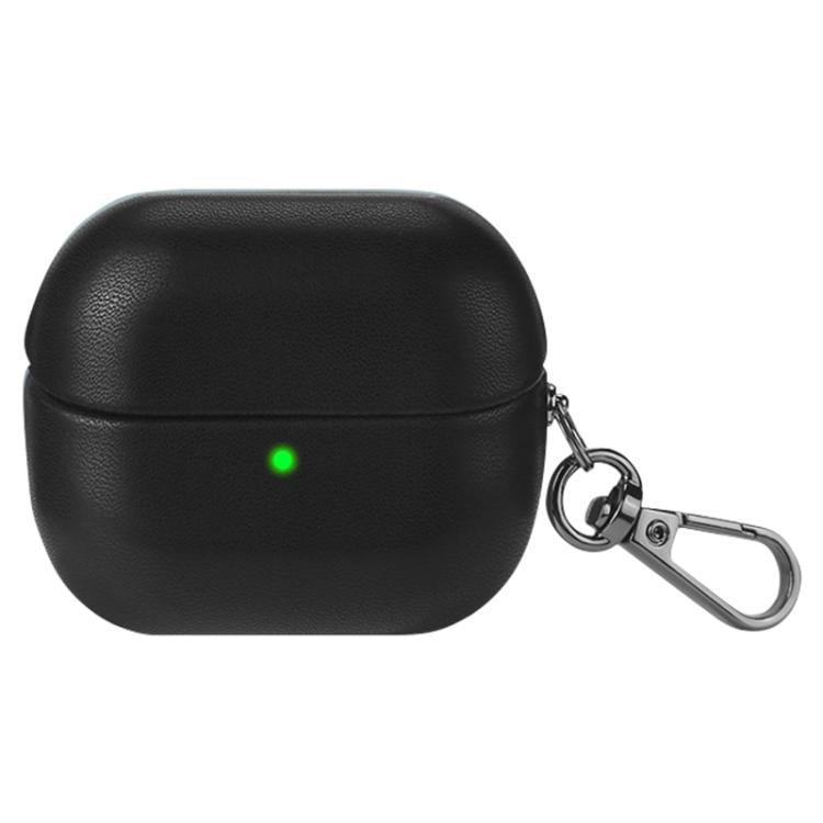 For Samsung Galaxy Buds3 / Buds3 Pro Oily Skin Leather Texture Earphone Case with Hook(Black)