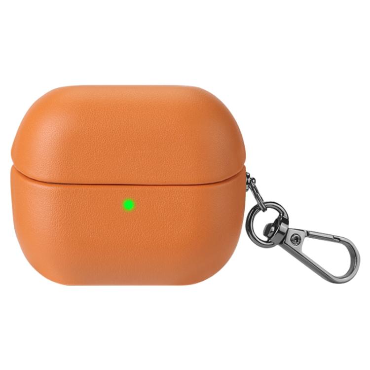 For Samsung Galaxy Buds3 / Buds3 Pro Oily Skin Leather Texture Earphone Case with Hook(Brown)