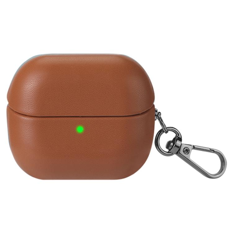 For Samsung Galaxy Buds3 / Buds3 Pro Oily Skin Leather Texture Earphone Case with Hook(Coffee)