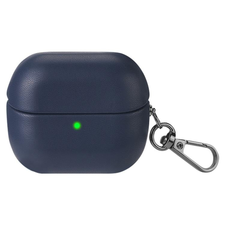 For Samsung Galaxy Buds3 / Buds3 Pro Oily Skin Leather Texture Earphone Case with Hook(Dark Blue)