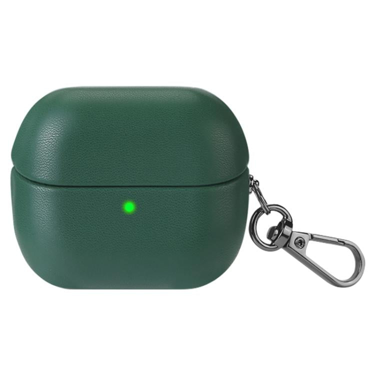 For Samsung Galaxy Buds3 / Buds3 Pro Oily Skin Leather Texture Earphone Case with Hook(Dark Green)