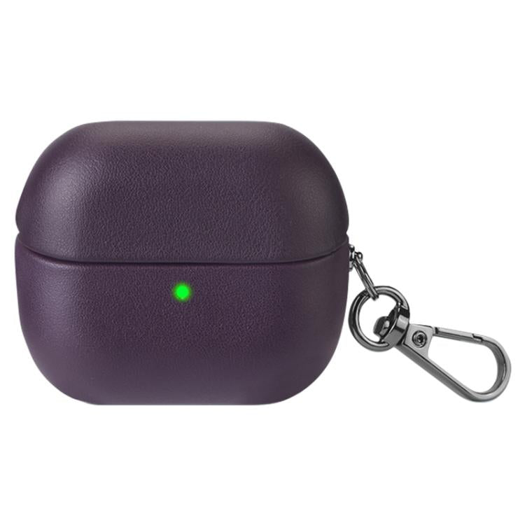 For Samsung Galaxy Buds3 / Buds3 Pro Oily Skin Leather Texture Earphone Case with Hook(Dark Purple)