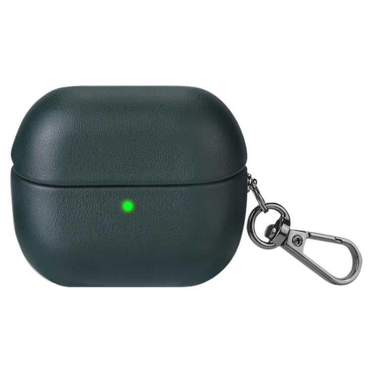 For Samsung Galaxy Buds3 / Buds3 Pro Oily Skin Leather Texture Earphone Case with Hook(Deep Green)