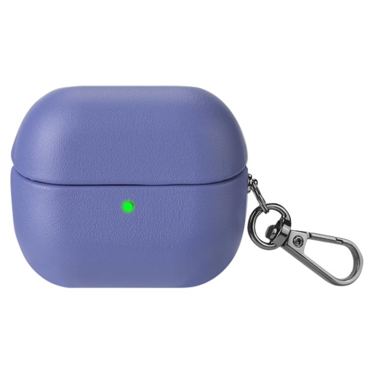 For Samsung Galaxy Buds3 / Buds3 Pro Oily Skin Leather Texture Earphone Case with Hook(Lavender Gray)