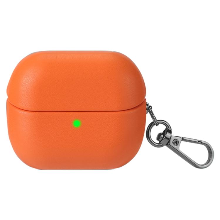 For Samsung Galaxy Buds3 / Buds3 Pro Oily Skin Leather Texture Earphone Case with Hook(Orange)