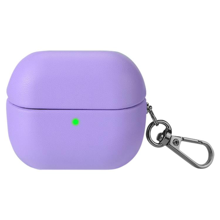 For Samsung Galaxy Buds3 / Buds3 Pro Oily Skin Leather Texture Earphone Case with Hook(Purple)