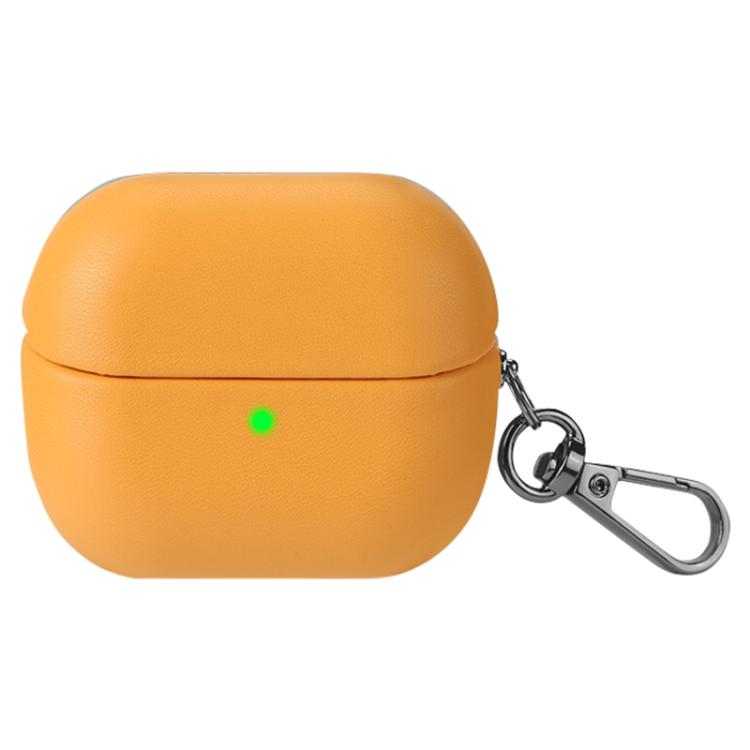 For Samsung Galaxy Buds3 / Buds3 Pro Oily Skin Leather Texture Earphone Case with Hook(Yellow)