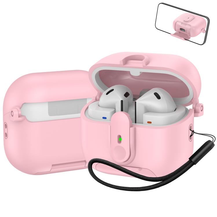 For Samsung Galaxy Buds3 / Buds3 Pro One-piece Holder Wireless Earphones Case with Lanyard(Pink)