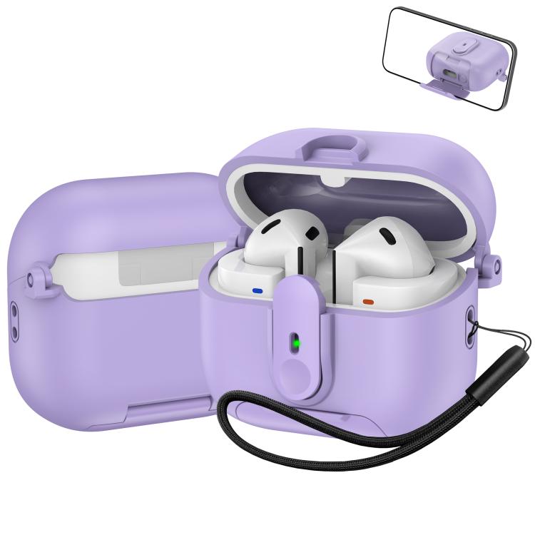 For Samsung Galaxy Buds3 / Buds3 Pro One-piece Holder Wireless Earphones Case with Lanyard(Purple)