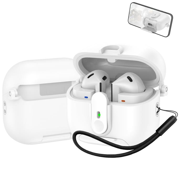 For Samsung Galaxy Buds3 / Buds3 Pro One-piece Holder Wireless Earphones Case with Lanyard(White)