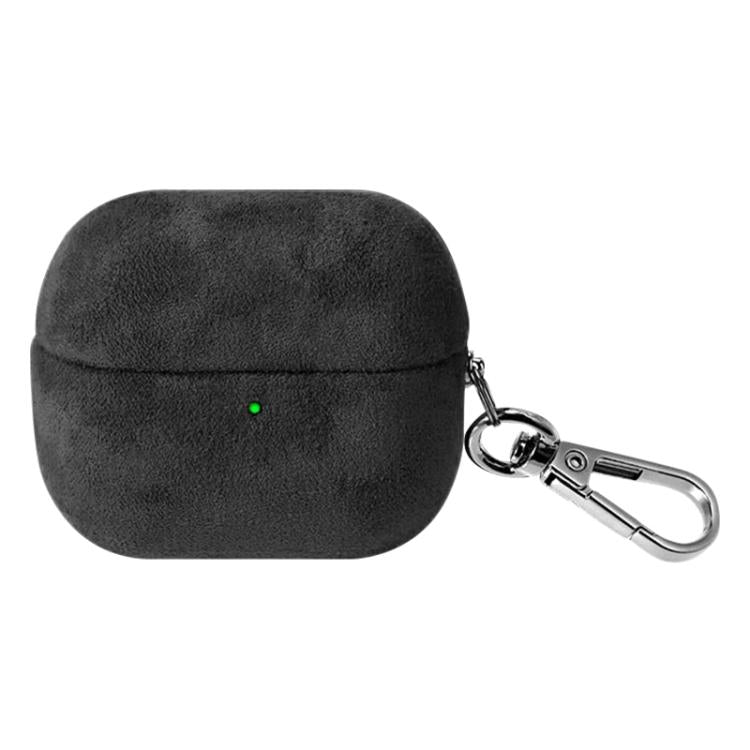 For Samsung Galaxy Buds3 / Buds3 Pro Turned Fur Leather Earphone Case with Hook(Black)