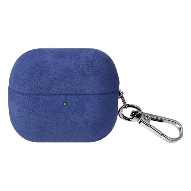 For Samsung Galaxy Buds3 / Buds3 Pro Turned Fur Leather Earphone Case with Hook(Blue)