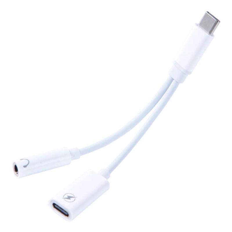 2 in 1 Type-C Male to Type-C Charging and 3.5mm Audio Female Earphone Adapter(White)
