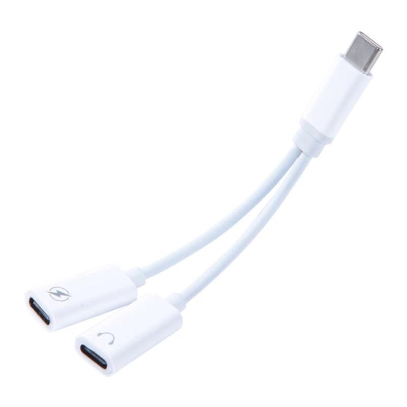 2 in 1 Type-C Male to Type-C Charging and Type-C Audio Female Earphone Adapter(White)