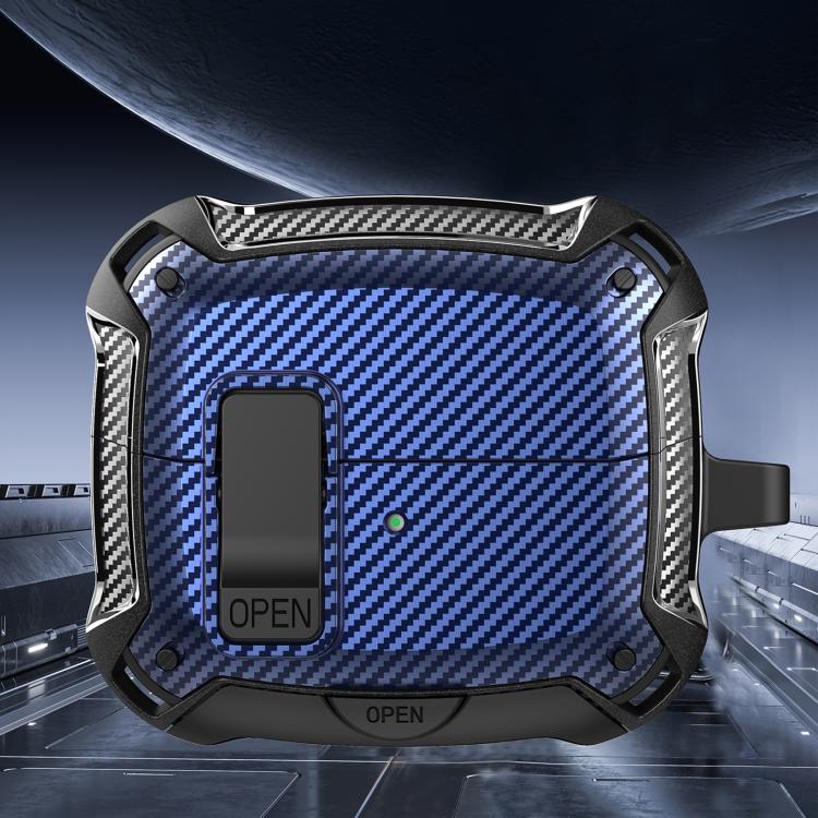 For Samsung Galaxy Buds3 / Buds3 Pro Bumblebee Fiber Texture Earphones Case with Hook & Holder(Black Blue)