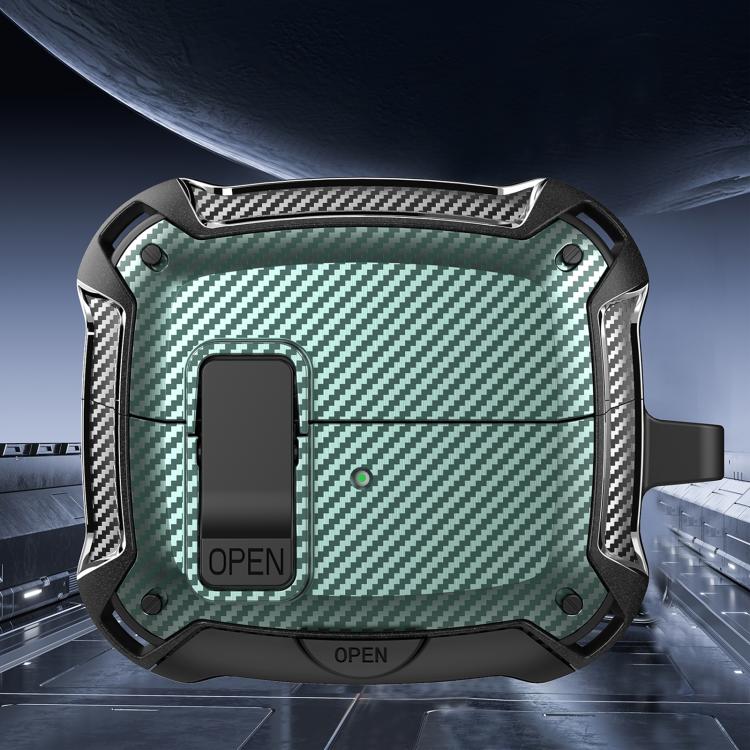 For Samsung Galaxy Buds3 / Buds3 Pro Bumblebee Fiber Texture Earphones Case with Hook & Holder(Black Green)