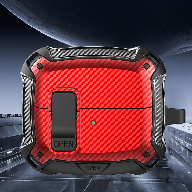 For Samsung Galaxy Buds3 / Buds3 Pro Bumblebee Fiber Texture Earphones Case with Hook & Holder(Black Red)