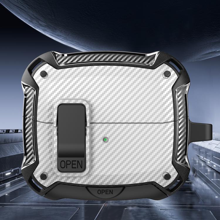 For Samsung Galaxy Buds3 / Buds3 Pro Bumblebee Fiber Texture Earphones Case with Hook & Holder(Black White)