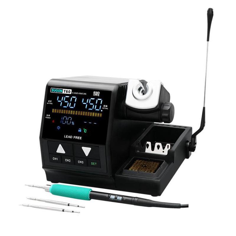 SUGON T60+210 Handle+I/K/IS Tips x 3 Precision Soldering Station Soldering Iron Set Cell Phone Repair Soldering Tool(US Plug)