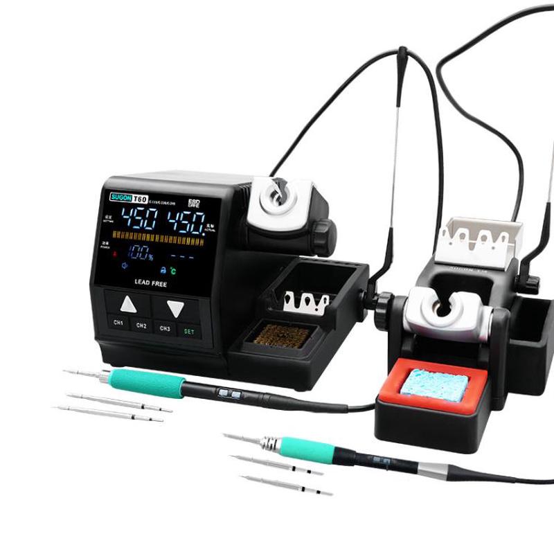 SUGON T60+TJ8+210/115 Handle+I/K/IS Tips x 6 Precision Soldering Station Soldering Iron Set Cell Phone Repair Soldering Tool(EU Plug)
