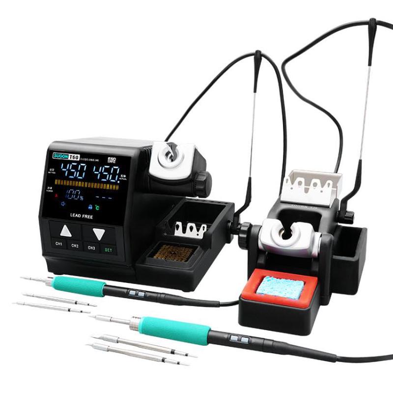 SUGON T60+TJ8+210/245 Handle+I/K/IS Tips x 6 Precision Soldering Station Soldering Iron Set Cell Phone Repair Soldering Tool(EU Plug)