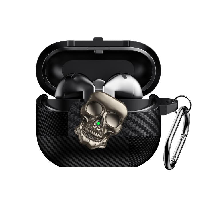 For Samsung Galaxy Buds3 Pro Carbon Fiber Pattern Skull Lock Bluetooth Earphone Protective Case(Gold)