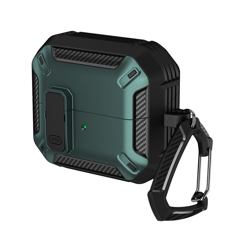 For Samsung Galaxy Buds 3 / 3 Pro Dual-color Earphone Protective Case with Switch & Hook(Black Green)