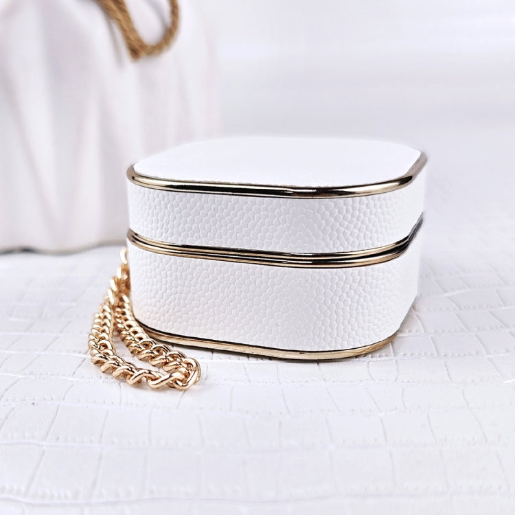 For Samsung Galaxy Buds2 / 2 Pro / Pro Litchi Texture Earbuds Box Leather Protective Case with Metal Bracelet(White)