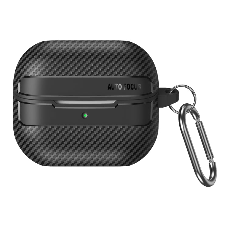 For Samsung Galaxy Buds3 / 3 Pro Carbon Fiber Texture Earphone Protective Case with Carabiner(Black)