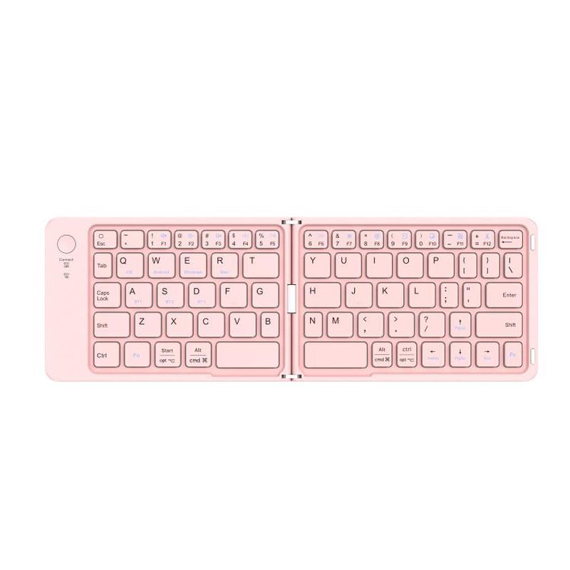 Tablets Foldable Bluetooth Keyboard Phone Holder(Pink)