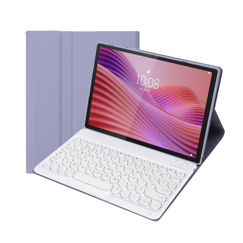 For Lenovo Tab 10.1 / ZhaoYang K10C 10.1 YAM29 Ultra-thin Detachable Round Keycap Bluetooth Keyboard Leather Tablet Case(Lavender White)