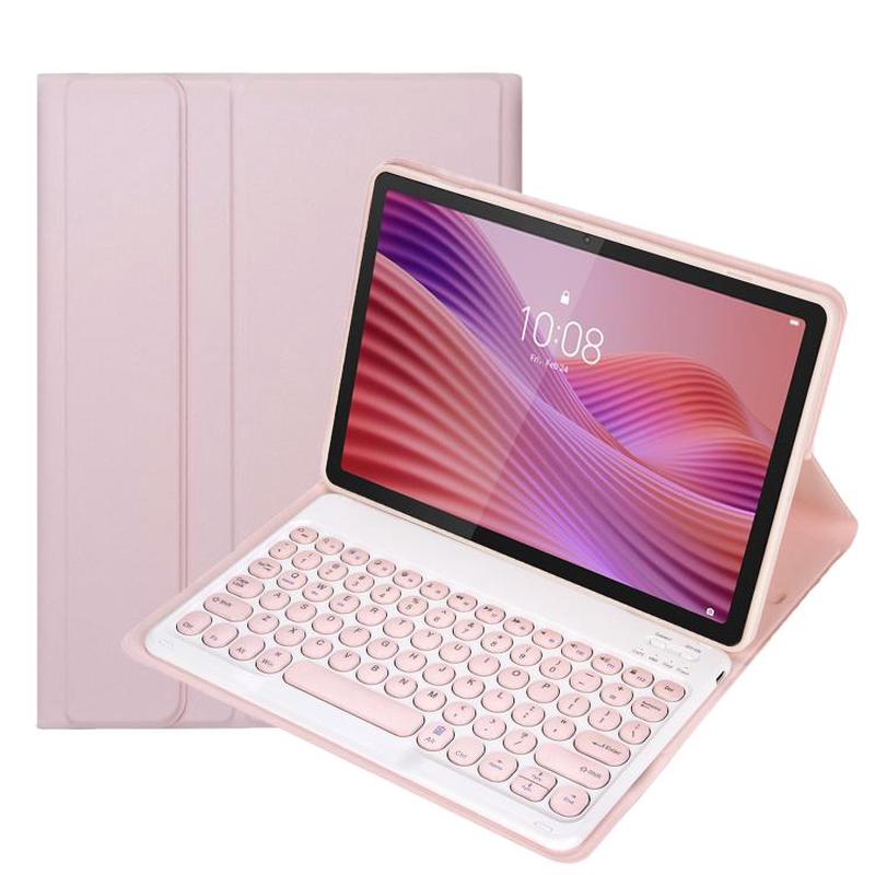 For Lenovo Tab 10.1 / ZhaoYang K10C 10.1 YAM29 Ultra-thin Detachable Round Keycap Bluetooth Keyboard Leather Tablet Case(Pink White)