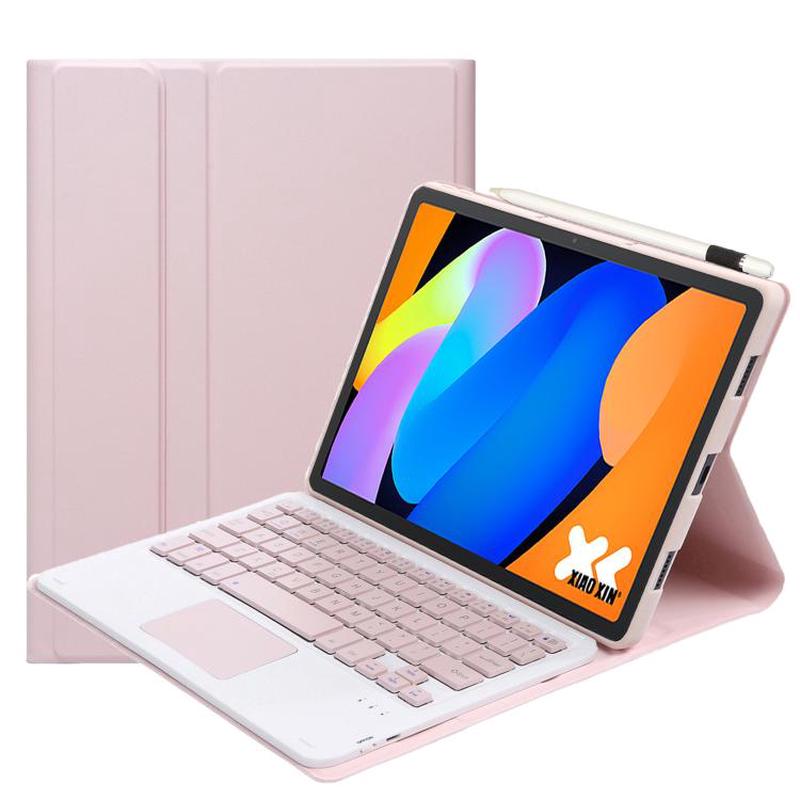 For Lenovo Xiaoxin Pad 11 inch 2025 AM31-A Ultra-thin Detachable Bluetooth Keyboard Leather Tablet Case with Touchpad(Pink White)