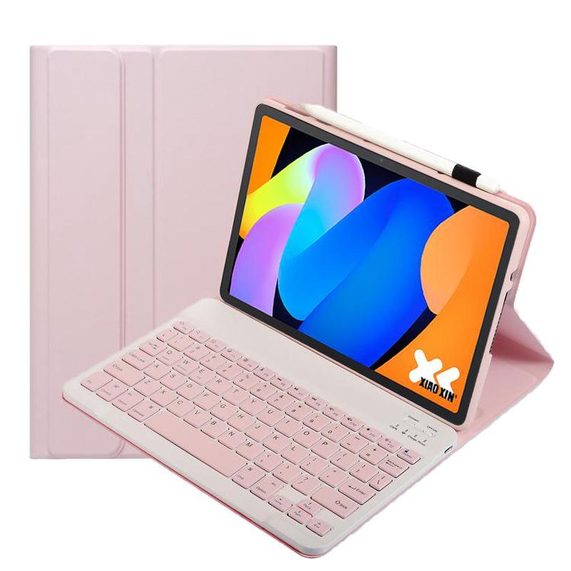 For Lenovo Xiaoxin Pad 11 inch 2025 AM31 Ultra-thin Detachable Bluetooth Keyboard Leather Tablet Case(Pink White)