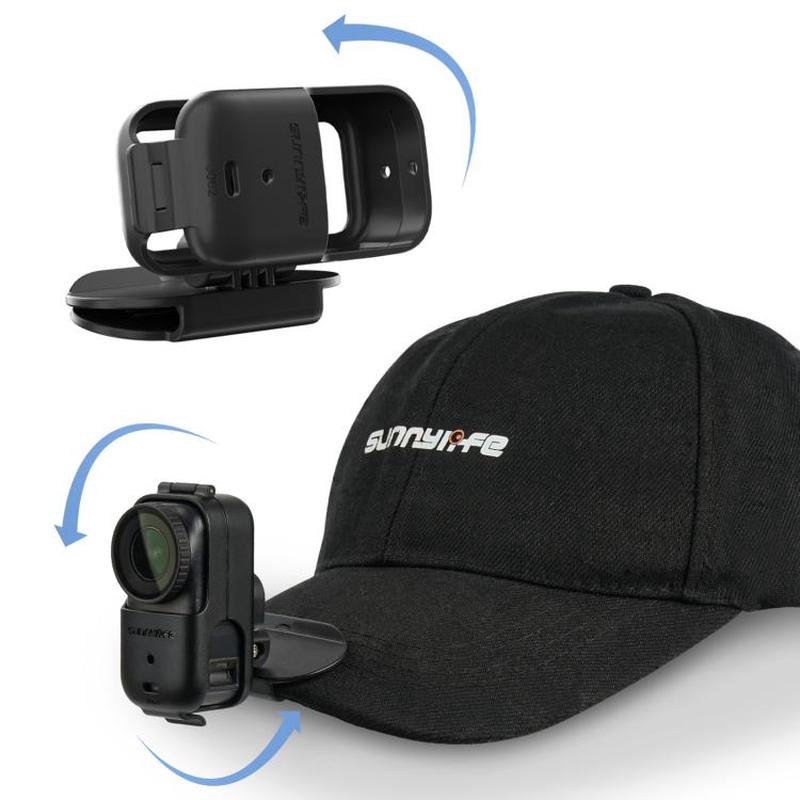 For DJI Osmo Nano Sunnylife Baseball Hat Clip Mount Baseball Cap Clamp Quick Release Mount Camera POV Vlog Holder (Black)