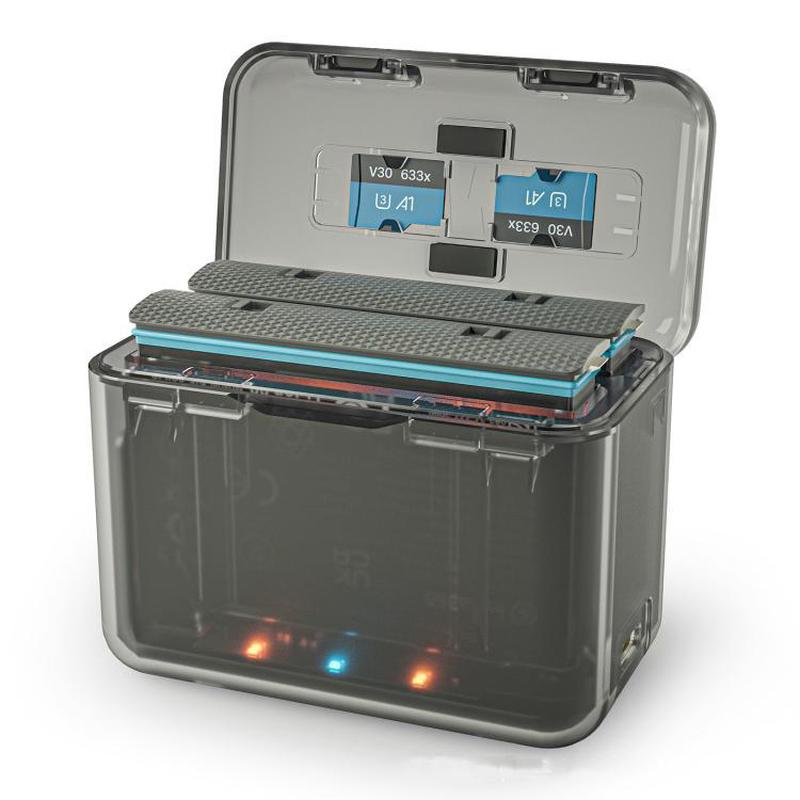 For Insta360 X4 SYMIK Dual-Channel Battery Charger & Storage Case Charging Hub With LED Indicators(X4CC-B)