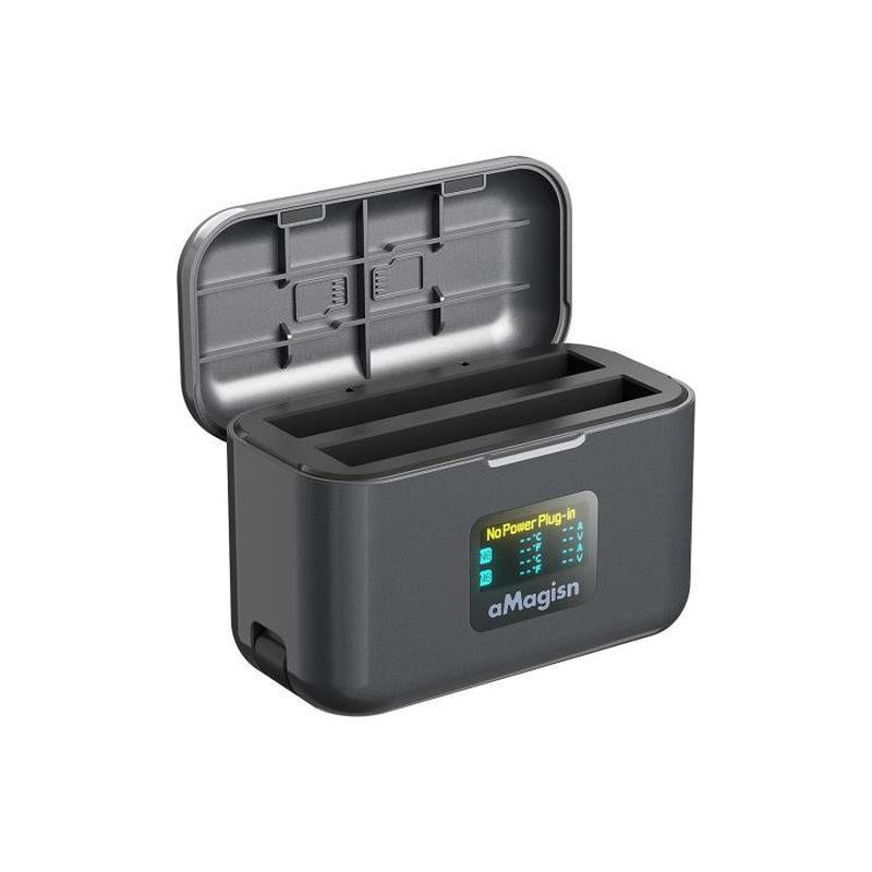 For Insta360 X5 AMagisn Fast Charger Case With Color LCD Screen & Built-In USB-C/Type-C Cable(Black)