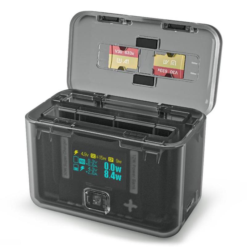 SYMIK Battery Charger For Insta360 X3 / ONE X2 Two Way Charging Case With 0.96-Inch OLED Screen(Transparent Black)