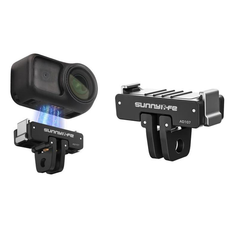 For DJI Osmo 360 Sunnylife Dual-Direction Magnetic Mount Quick-Release 1/4 Screw Foldable 2-prong Design Adapter Mount (Black)