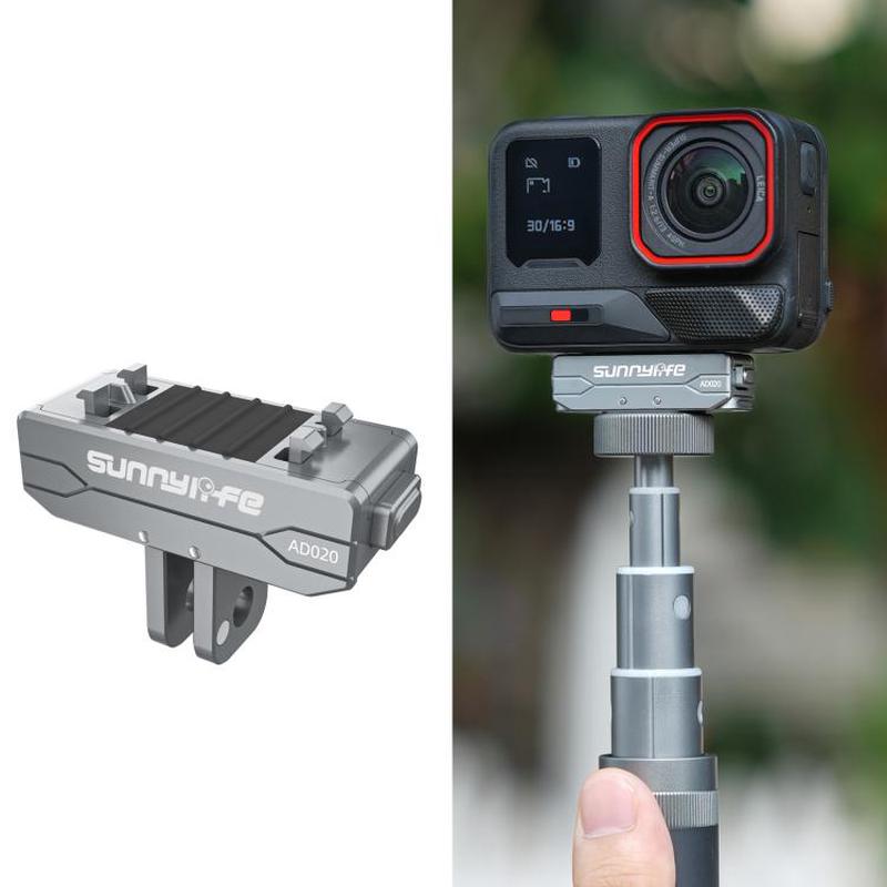Sunnylife Metal Magnetic Quick Release Adapter Mount Action Camera Foldable Cam Stand 1/4 Adapter for Insta360 X5 / Ace / Ace Pro 2 / 1 (Silver)
