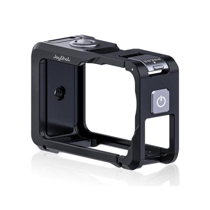 For DJI Osmo Action 6 Joyshot Dual-Open Metal Cage Aluminum Protective Frame with 1/4-inch Screw Holes & Cold Shoe Mount(Black)