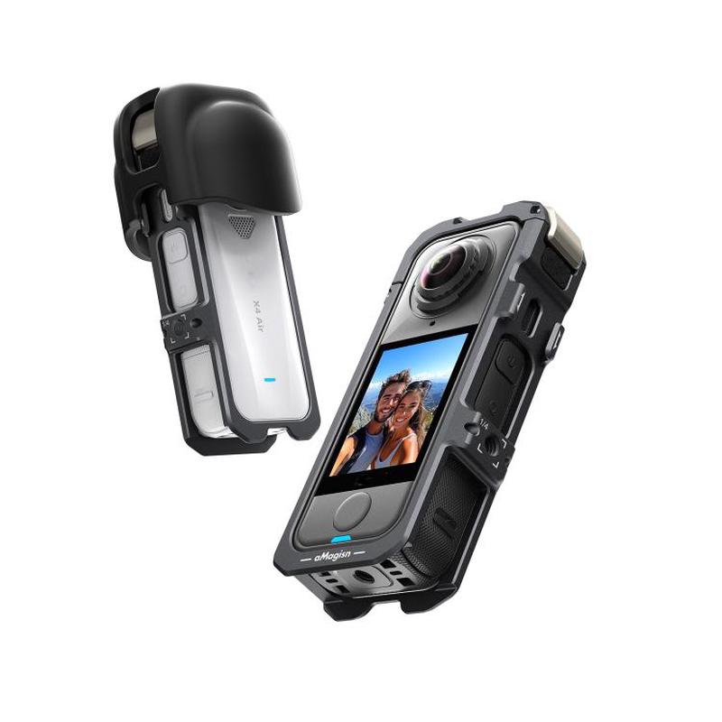 For Insta360 X4 Air aMagisn Quick-Release Metal Cage Wind Noise Reduction Expandable Frame with Lens Cap(Black)