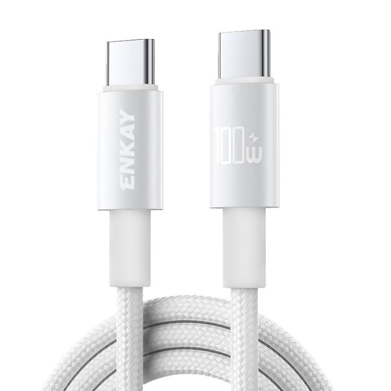 ENKAY PD100W USB-C / Type-C to Type-C Nylon Braided Fast Charging Cable with E-Marker Chip, Length:1m(White)
