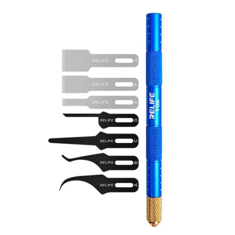 RELIFE TK5 8 In 1 Multi-functional Mobile Phone Repair Blade Set Pry IC Chip CPU Layers Scrape Edge Rubber Degumming Tool