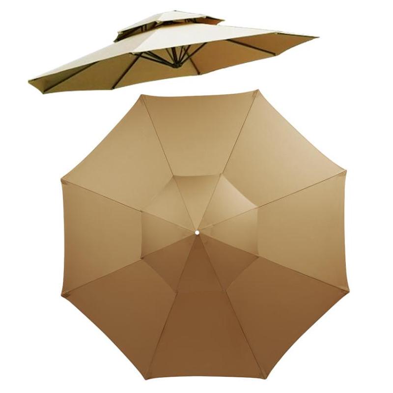 3 Meters 8-Rib Replacement Canopy For Outdoor Patio Umbrella Double Top Waterproof Sunshade Fabric(Khaki)