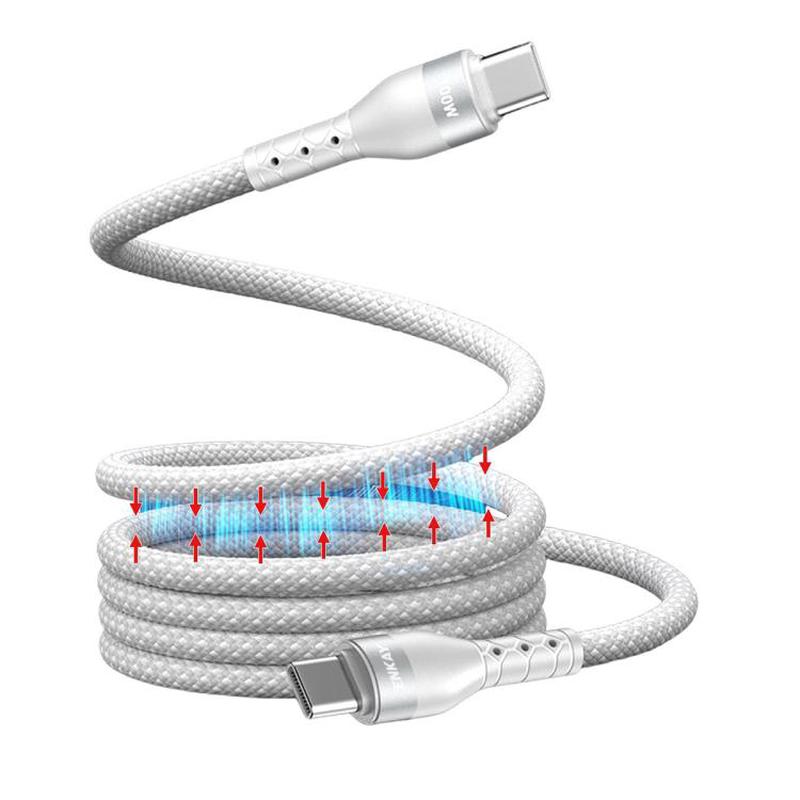 ENKAY PD100W Type-C to Type-C Magnetic Self-Coiling Braided Charging Data Cable, Length:1m(White)