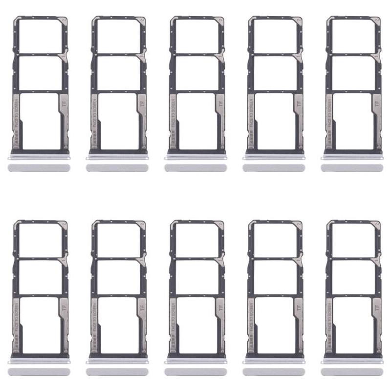 For Xiaomi Redmi 13C 5G 10pcs SIM Card Tray + SIM Card Tray + Micro SD Card Tray (Silver)